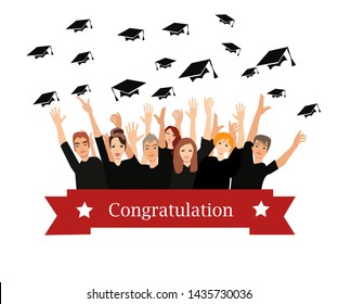 Vector of happy students celebrating graduation from school or college 