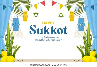 Vector de la Plantilla de Anuncio feliz de Sukkot con diseño plano