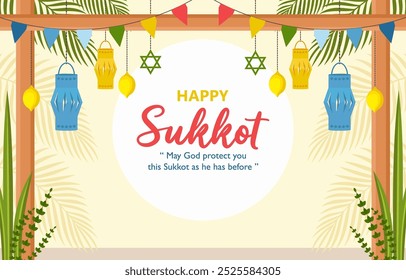 Vector de la Plantilla de Anuncio feliz de Sukkot con diseño plano