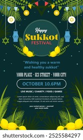 vetor do cartaz do festival Happy Sukkot com design plano para cartaz, mídias sociais, folheto, cartão de saudação