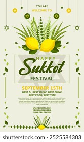 vetor do cartaz do festival Happy Sukkot com design plano para cartaz, mídias sociais, folheto, cartão de saudação