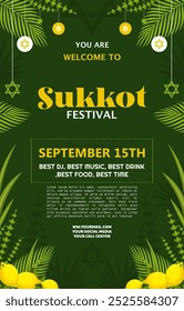 vetor do cartaz do festival Happy Sukkot com design plano para cartaz, mídias sociais, folheto, cartão de saudação