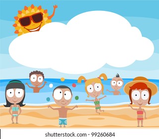 vector happy summer kids with sun - Separate layers for easy editing