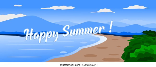 vector Happy summer sea view beach and the beautiful suitable for banners and posters