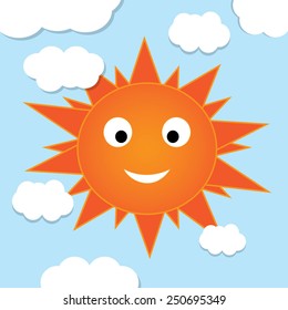 vector happy sun cartoon in blue sky