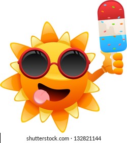 Vector happy sun character with ice cream - Separate layers for easy editing