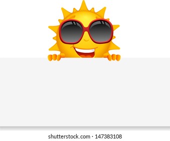 Vector Happy Sun Showing The Paper 2 - Separate Layers For Easy Editing