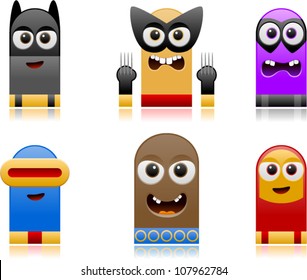 vector happy superhero monsters set 2