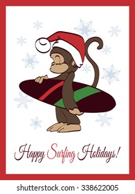 Vector Happy Surfing Holidays Surfer Monkey Greeting Card Design
