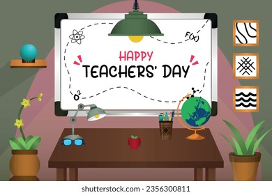 Vector Happy Teachers' Day With Classroom Themes Illustration V4