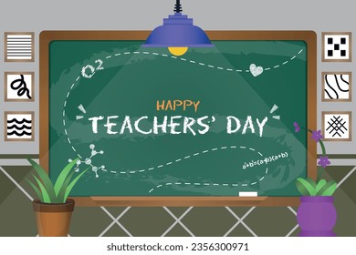 Vector Happy Teachers' Day With Classroom Themes Illustration V2