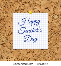 Vector Happy Teacher's Day over cork board.