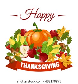 Vector Happy Thanksgiving celebration design. Holiday fall autumn seasonal celebration thanksgiving harvest banner. decoration, leaf thanksgiving harvest celebration logo. Traditional november dinner.