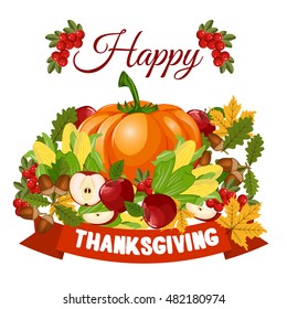 Vector Happy Thanksgiving celebration design. Holiday fall autumn seasonal celebration thanksgiving harvest banner. decoration, leaf thanksgiving harvest celebration logo. Traditional november dinner.