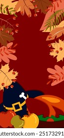 Vector. Happy Thanksgiving day background with copy space for text and illustrations in cartoon flat style. Autumn print for greeting card, poster, banner, poster, cover, blogging, promotional items.