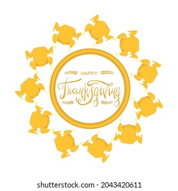 Vector Happy Thanksgiving Greeting Card with Lettering and Roasted Turkey Isolated on White Background. Typography Poster. Celebration Text, Badge.