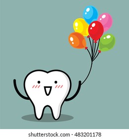 Vector of happy tooth with colorful balloon