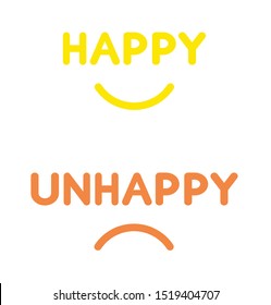 Vector happy and unhappy concept with smiling and sulking mouths. Flat color style. 