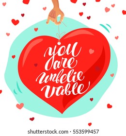 Vector happy Valentine day flat illustration on white background. Cartoon style. Merry lover's day card design.