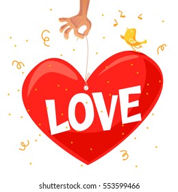 Vector happy Valentine day flat illustration on white background. Cartoon style. Merry lover's day card design.