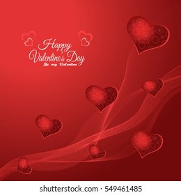 Vector Happy Valentine's Day background with red heart and waves.