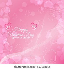Vector Happy Valentine's Day background with pink hearts, radiance and waves.