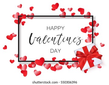 Vector Happy Valentine's day background with gift and heart confetti.