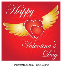 Vector : Happy Valentine's Day Card Present By Heart With Wings in Red Background