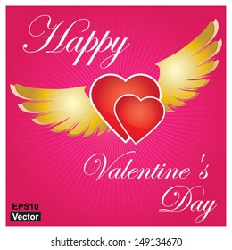 Vector : Happy Valentine's Day Card Present By Heart With Wings in Pink Background 