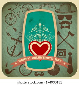 Vector. Happy valentines day card, elements by layers