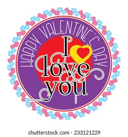 Vector Happy Valentines Day card with hearts and lettering.