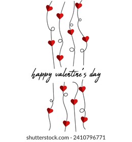 Vector Happy Valentine's Day card with hearts on ribbons