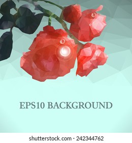 Vector happy Valentine's day card, Wedding invitation card background with polygonal roses and drops