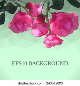 Vector happy Valentine's day card, Wedding invitation card background with a branch of polygonal roses. Decorative element corner