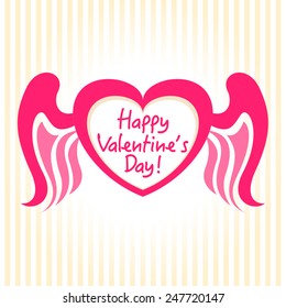 Vector Happy Valentine's Day card with heart and angel wings