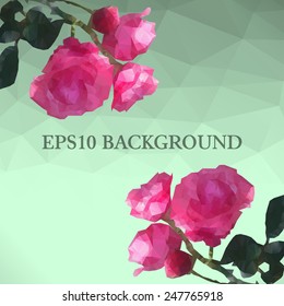 Vector happy Valentine's day card, Wedding invitation card background with polygonal roses. Decorative element corner