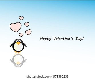 Vector happy valentines day card with penguin. Isolation over white background.