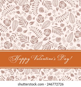 Vector Happy Valentine's day! Celebration background with flowers, red ribbon and place for your text.
