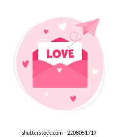 Vector Happy Valentines Day. Design of envelope and hearts. Vector illustration for postcard, card and poster.