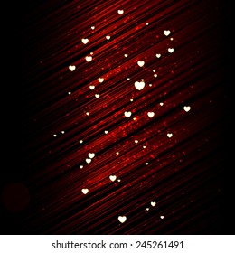 Vector Happy Valentine's day glow holiday background with shining soft hearts and blurred bokeh lights.
