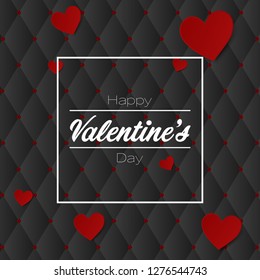 Vector Happy Valentine's Day greeting card.The red heart on a black background with white frame.