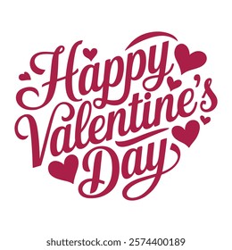 Vector Happy Valentine's Day Heart Design, Love Typography, Romantic Background