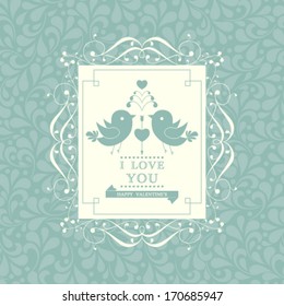 Vector Happy Valentine's Day invitation card with floral ornament background. I Love You. Perfect as invitation or announcement.