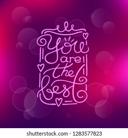 Vector Happy Valentines Day postcard With Lettering. You are the best. Greeting love card design. - Vector EPS 10
