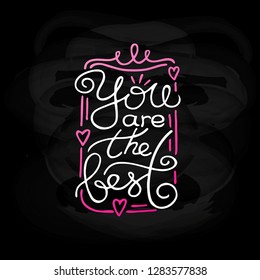 Vector Happy Valentines Day postcard With Lettering. You are the best. Greeting love card design. - Vector EPS 10