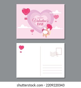 Vector happy valentine's day postcard template. Greetings card valentine's day design with back of airmail blank postcard. a5 printable template
