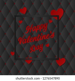 Vector Happy Valentine's Day.The red heart  on a black background with black frame. 