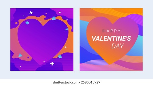 Vector Happy valentine's day template. Liquid heart cards with splash and waves. Dynamic flowing liquid forms. Romantic design