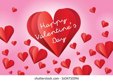 Vector Happy Valentine's Day text in paper craft design, on soft pink background, EPS10.