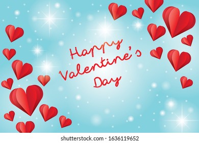 Vector Happy Valentine's Day text in paper craft design, on soft blue background, EPS10.
